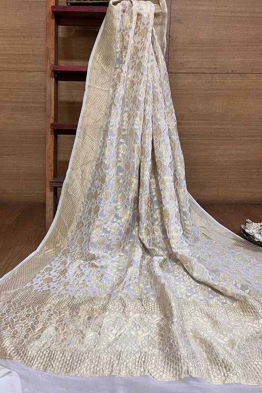 Vibrant Dyeable Banarasi Handloom Pure Georgette Dupatta - Luxurion World