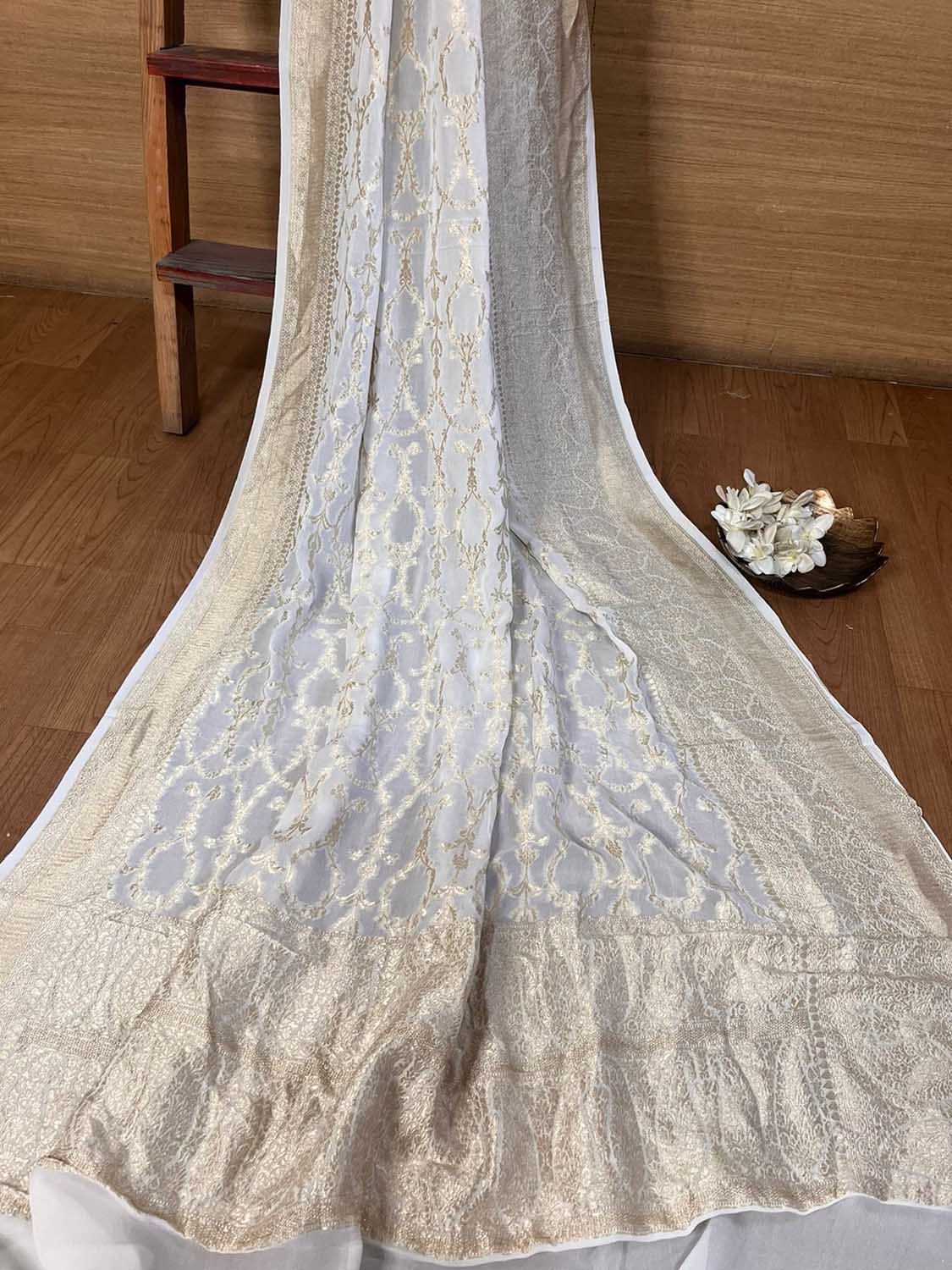 Vibrant Dyeable Banarasi Handloom Pure Georgette Dupatta - Luxurion World- Crafted Heirlooms