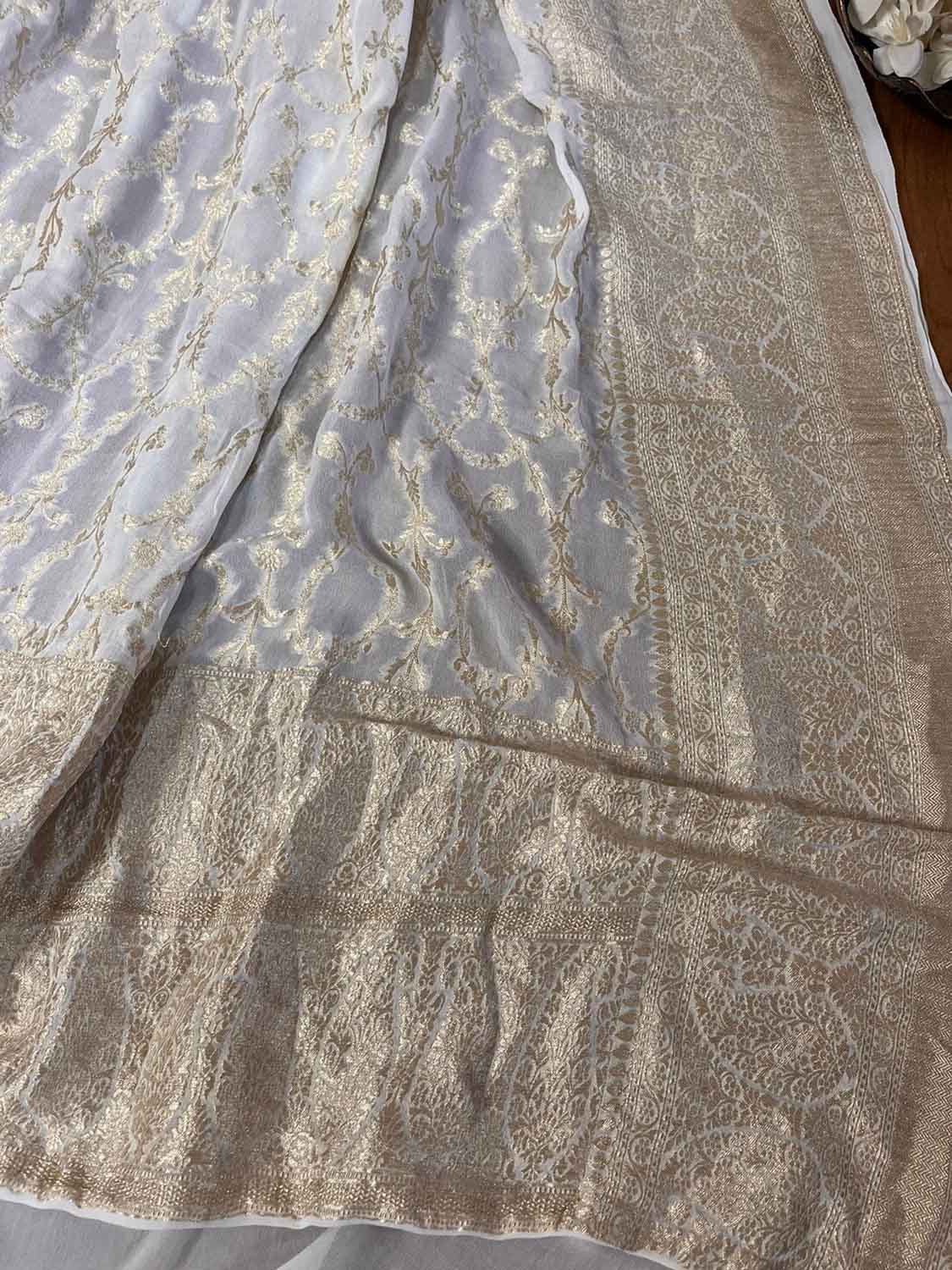 Vibrant Dyeable Banarasi Handloom Pure Georgette Dupatta - Luxurion World- Crafted Heirlooms