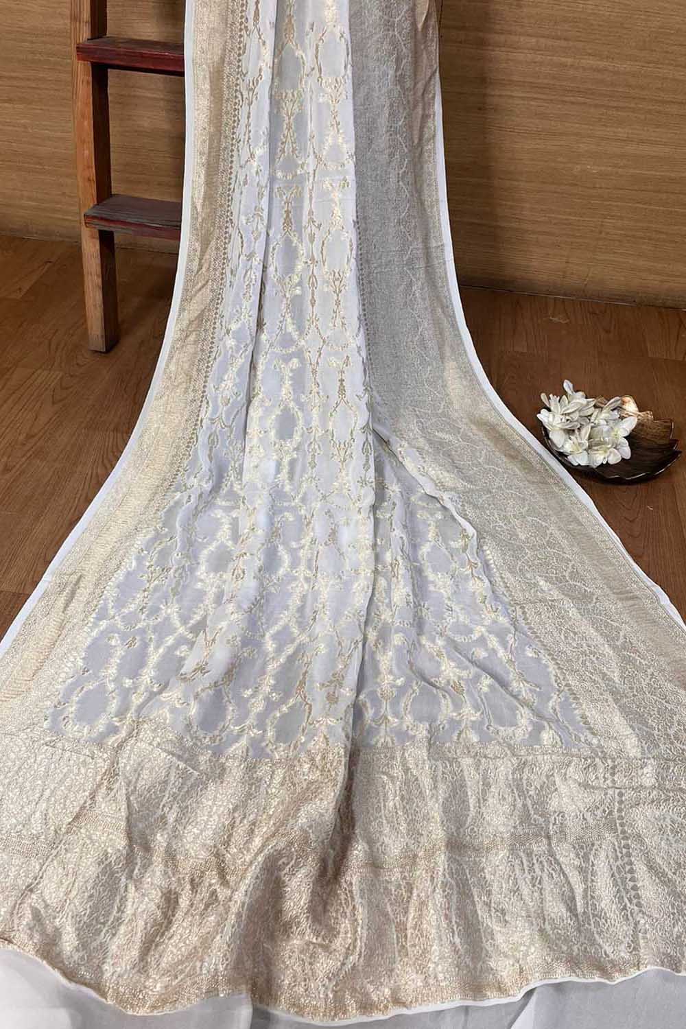 Vibrant Dyeable Banarasi Handloom Pure Georgette Dupatta - Luxurion World- Crafted Heirlooms