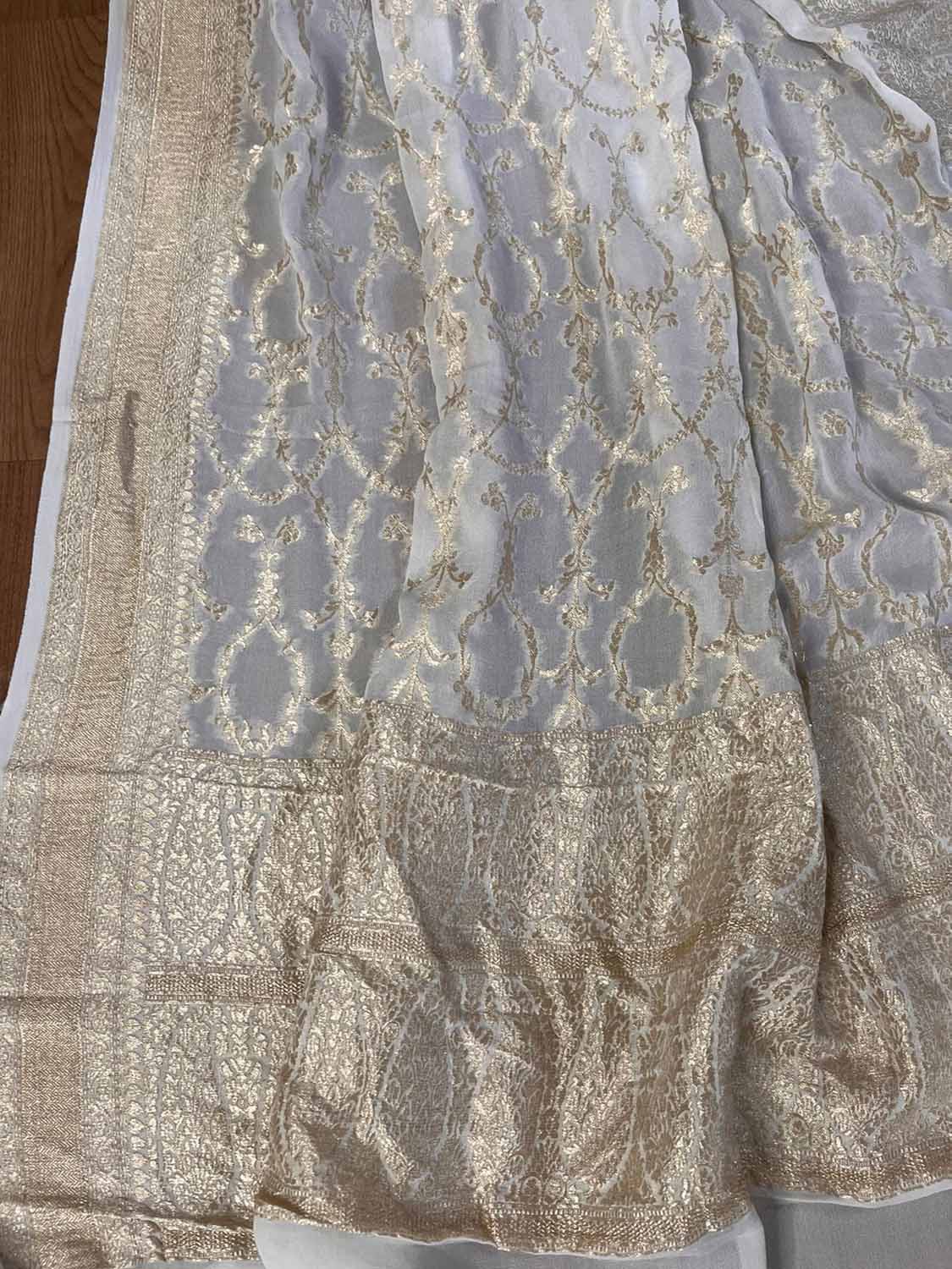 Vibrant Dyeable Banarasi Handloom Pure Georgette Dupatta - Luxurion World- Crafted Heirlooms