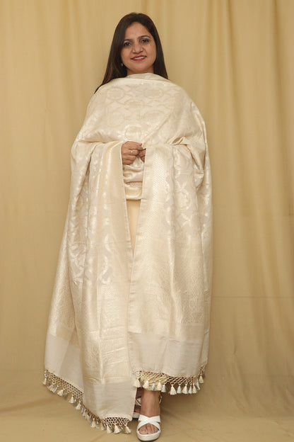 Dyeable Banarasi Handloom Pure Moonga Silk Dupatta - Luxurion World