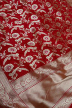 Red Banarasi Silk Handloom Dupatta - Pure Katan Elegance - Luxurion World