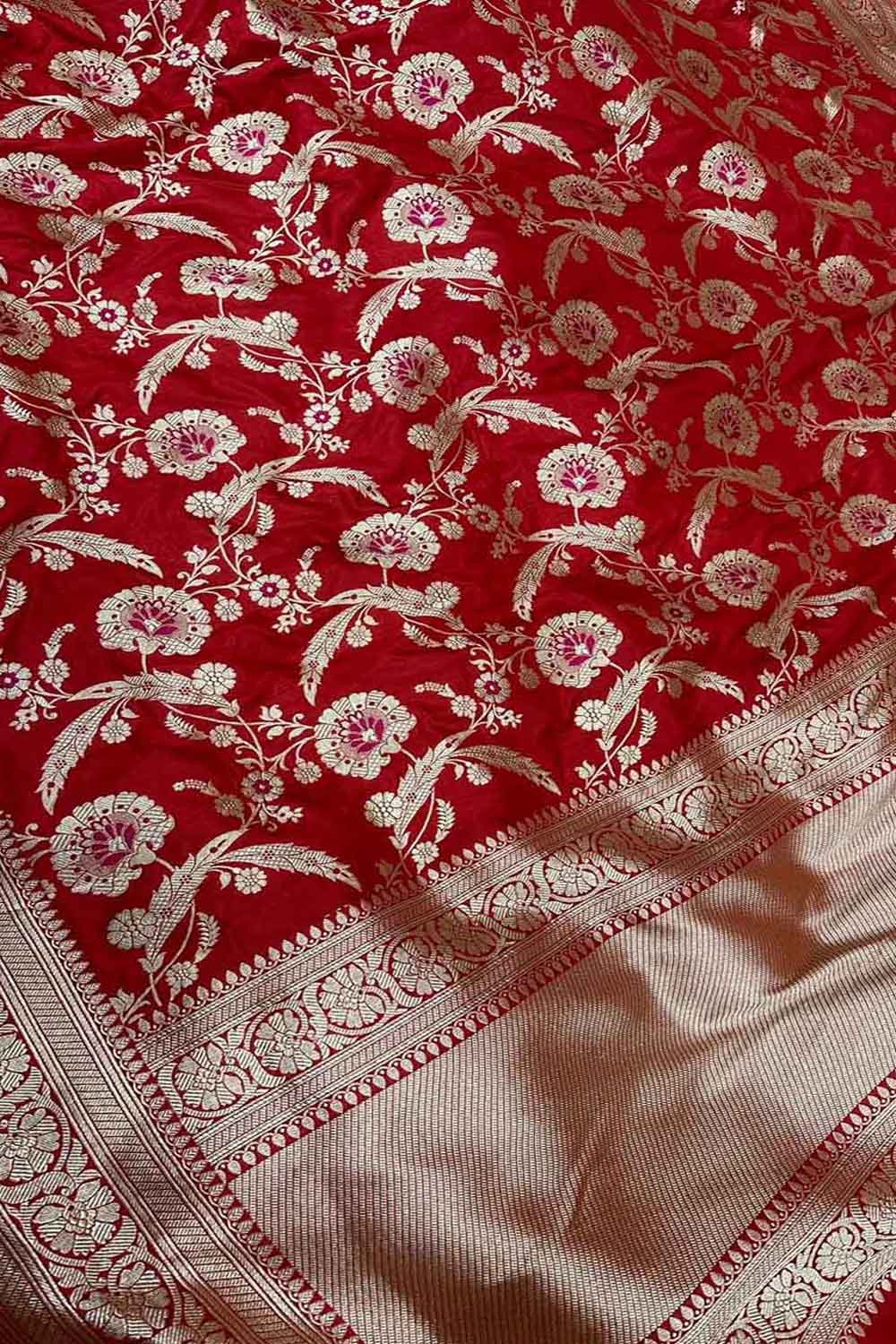 Red Banarasi Silk Handloom Dupatta - Pure Katan Elegance - Luxurion World