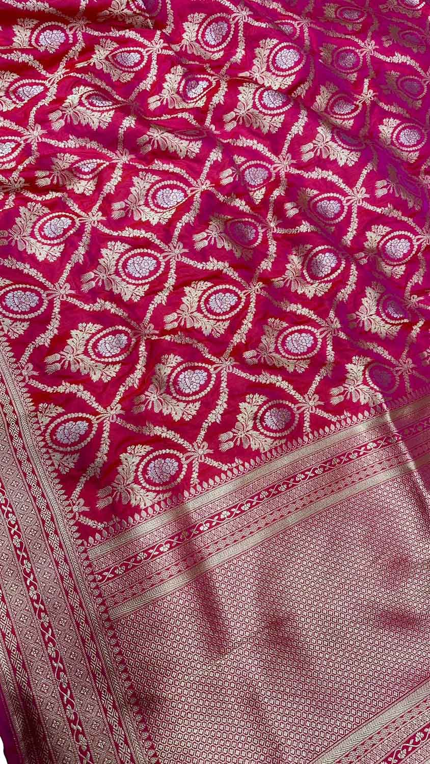 Exquisite Pink Banarasi Katan Silk Handloom Dupatta - Luxurion World