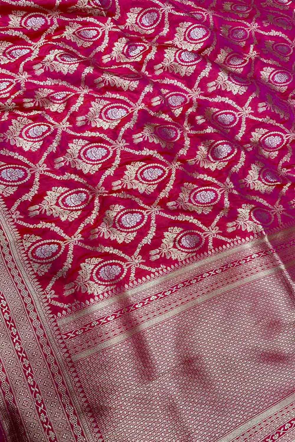 Exquisite Pink Banarasi Katan Silk Handloom Dupatta - Luxurion World