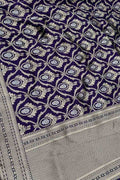 Blue Banarasi Pure Katan Silk Handloom Dupatta - Luxurion World