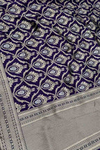 Blue Banarasi Pure Katan Silk Handloom Dupatta - Luxurion World