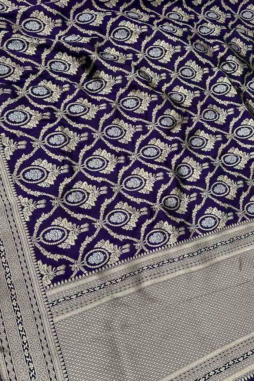 Blue Banarasi Pure Katan Silk Handloom Dupatta - Luxurion World