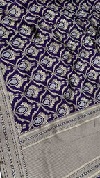 Blue Banarasi Pure Katan Silk Handloom Dupatta - Luxurion World