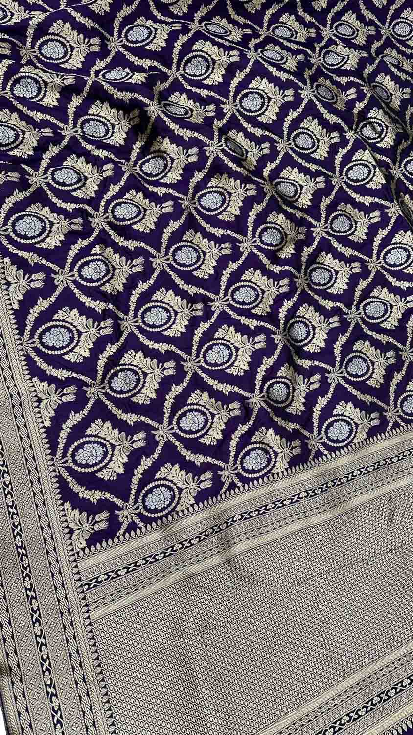 Blue Banarasi Pure Katan Silk Handloom Dupatta - Luxurion World