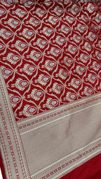Red Banarasi Pure Katan Silk Handloom Dupatta - Luxurion World