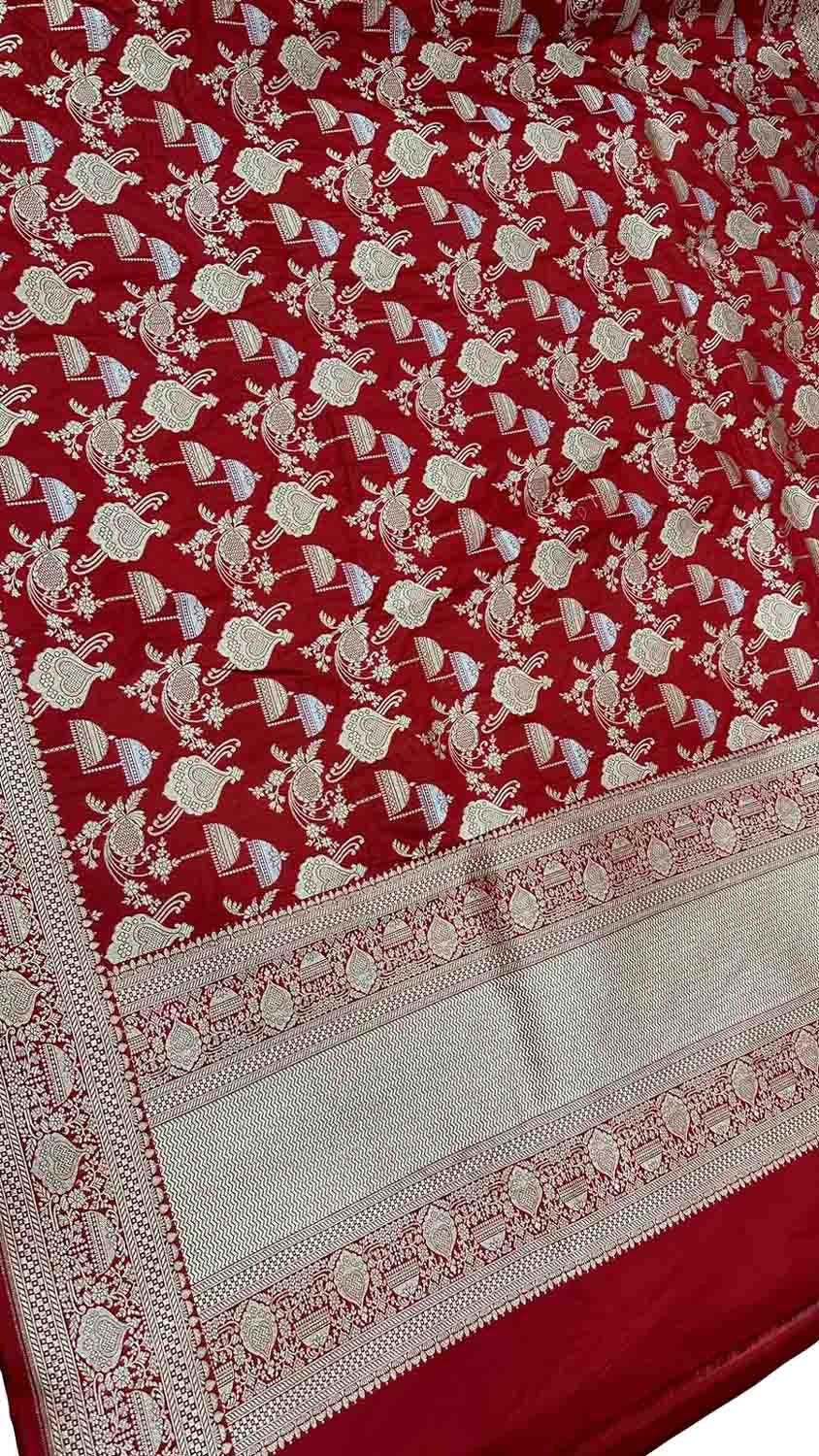 Exquisite Red Banarasi Silk Dupatta - Handloom Beauty - Luxurion World