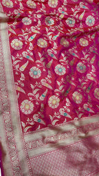 Exquisite Pink Banarasi Silk Handloom Dupatta - Luxurion World