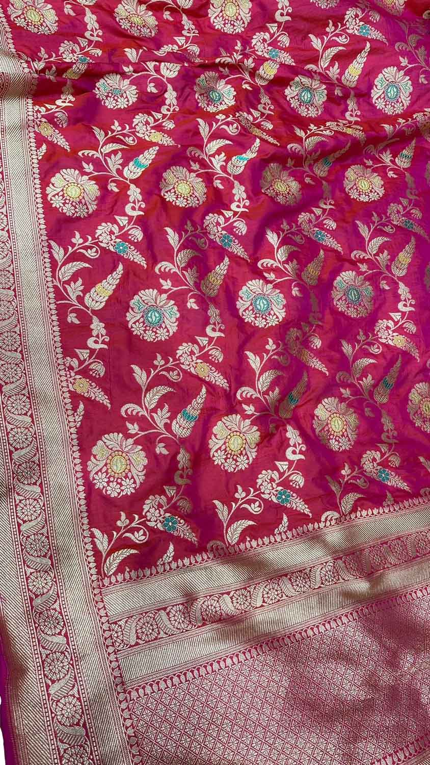 Exquisite Pink Banarasi Silk Handloom Dupatta - Luxurion World