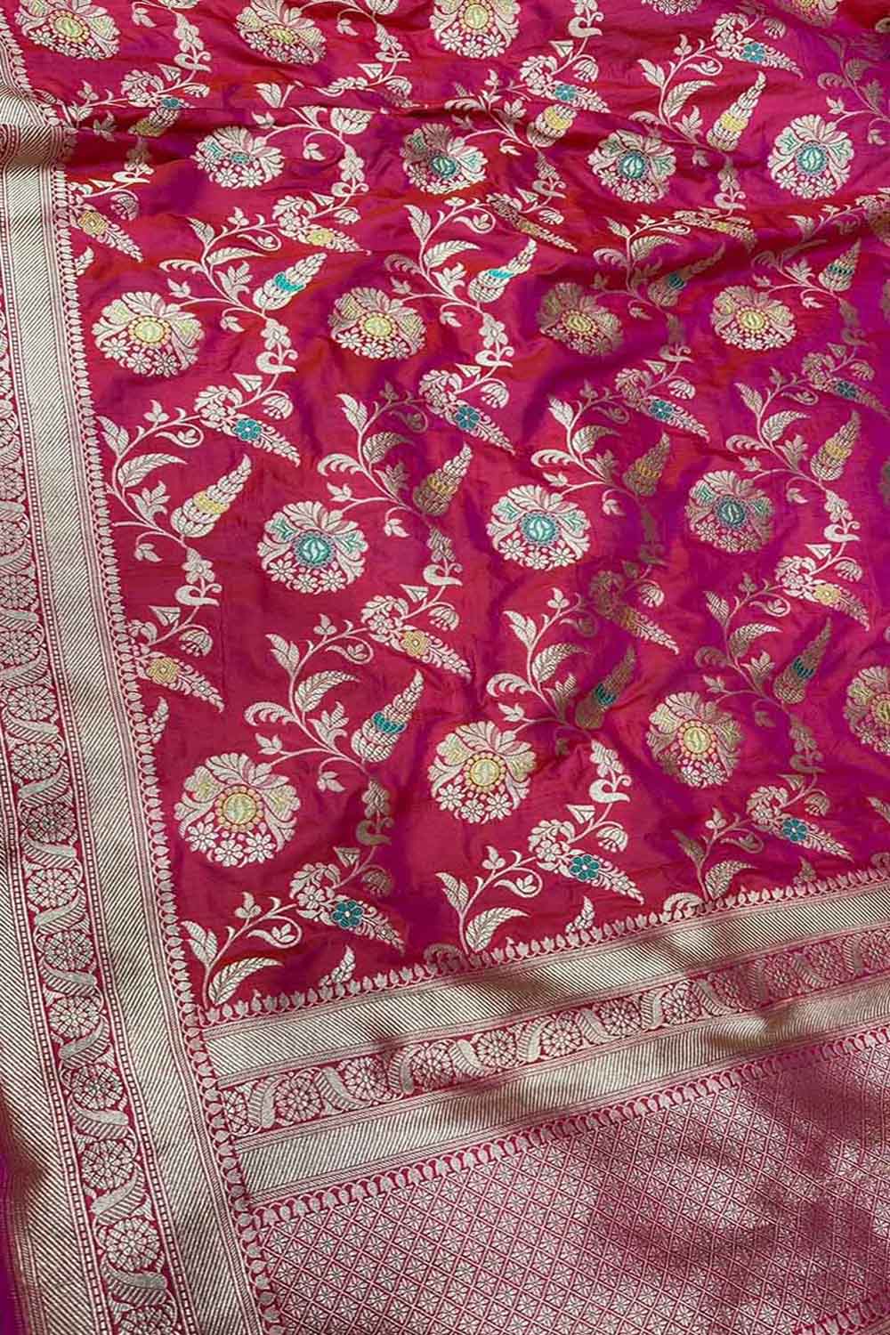 Exquisite Pink Banarasi Silk Handloom Dupatta - Luxurion World