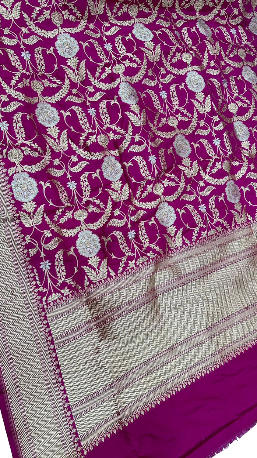 Exquisite Pink Banarasi Katan Silk Handloom Dupatta - Luxurion World