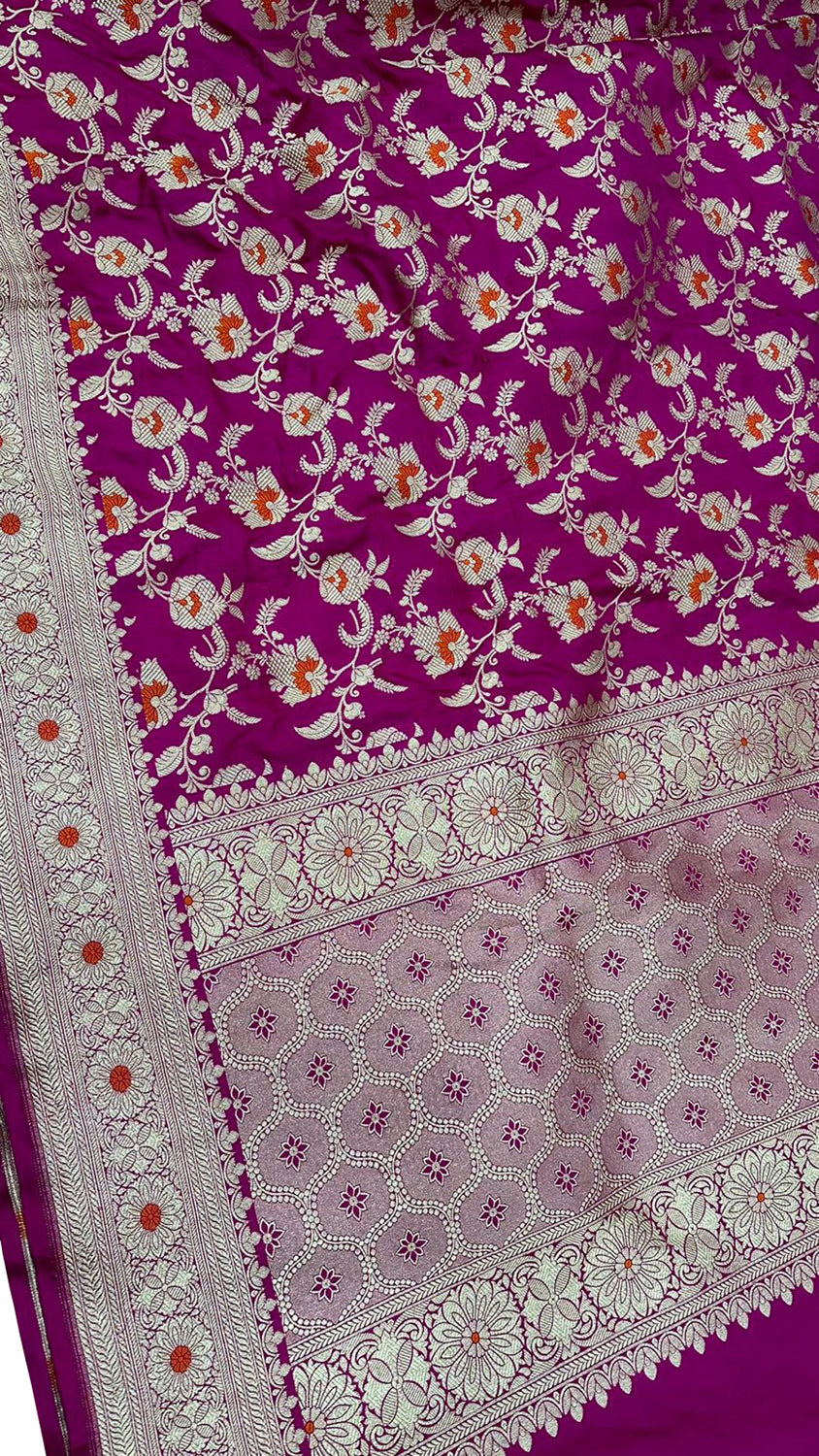 Exquisite Pink Banarasi Katan Silk Handloom Dupatta - Luxurion World