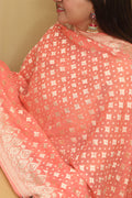 Peach Banarasi Handloom Pure Georgette Dupatta - Luxurion World- Crafted Heirlooms
