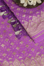 Exquisite Purple Banarasi Handloom Pure Georgette Dupatta - Luxurion World