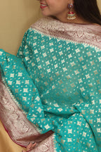 Exquisite Blue Banarasi Handloom Pure Georgette Dupatta - Luxurion World- Crafted Heirlooms