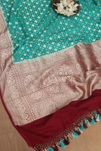 Exquisite Blue Banarasi Handloom Pure Georgette Dupatta - Luxurion World- Crafted Heirlooms