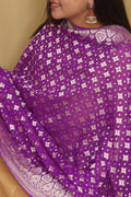 Exquisite Purple Banarasi Handloom Pure Georgette Dupatta - Luxurion World- Crafted Heirlooms