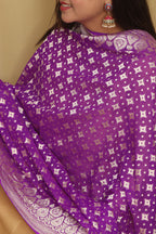 Exquisite Purple Banarasi Handloom Pure Georgette Dupatta - Luxurion World- Crafted Heirlooms
