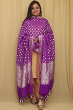 Exquisite Purple Banarasi Handloom Pure Georgette Dupatta - Luxurion World- Crafted Heirlooms