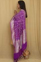 Exquisite Purple Banarasi Handloom Pure Georgette Dupatta - Luxurion World- Crafted Heirlooms