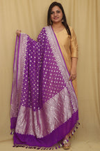 Exquisite Purple Banarasi Handloom Pure Georgette Dupatta - Luxurion World- Crafted Heirlooms