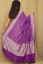 Exquisite Purple Banarasi Handloom Pure Georgette Dupatta - Luxurion World- Crafted Heirlooms
