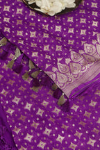 Exquisite Purple Banarasi Handloom Pure Georgette Dupatta - Luxurion World- Crafted Heirlooms