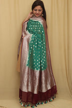 Exquisite Green Banarasi Handloom Pure Georgette Dupatta - Luxurion World- Crafted Heirlooms