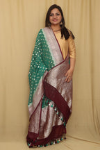 Exquisite Green Banarasi Handloom Pure Georgette Dupatta - Luxurion World- Crafted Heirlooms