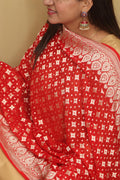 Exquisite Red Banarasi Handloom Pure Georgette Dupatta - Luxurion World- Crafted Heirlooms