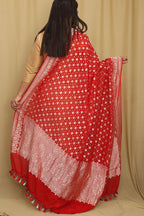 Exquisite Red Banarasi Handloom Pure Georgette Dupatta - Luxurion World- Crafted Heirlooms