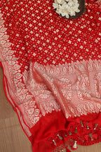 Exquisite Red Banarasi Handloom Pure Georgette Dupatta - Luxurion World- Crafted Heirlooms