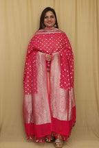 Exquisite Pink Banarasi Handloom Pure Georgette Dupatta - Luxurion World- Crafted Heirlooms