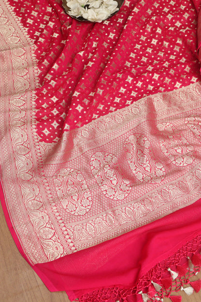Exquisite Pink Banarasi Handloom Pure Georgette Dupatta - Luxurion World