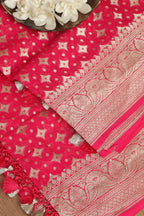 Exquisite Pink Banarasi Handloom Pure Georgette Dupatta - Luxurion World- Crafted Heirlooms