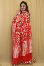 Exquisite Red Banarasi Handloom Pure Georgette Dupatta - Luxurion World- Crafted Heirlooms