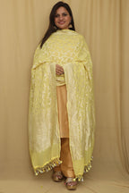 Yellow Banarasi Handloom Pure Georgette Dupatta - Luxurion World- Crafted Heirlooms