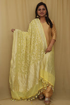 Yellow Banarasi Handloom Pure Georgette Dupatta - Luxurion World- Crafted Heirlooms
