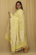 Yellow Banarasi Handloom Pure Georgette Dupatta - Luxurion World- Crafted Heirlooms