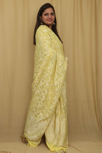 Yellow Banarasi Handloom Pure Georgette Dupatta - Luxurion World- Crafted Heirlooms
