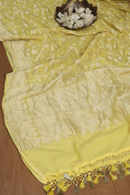 Yellow Banarasi Handloom Pure Georgette Dupatta - Luxurion World- Crafted Heirlooms