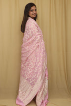 Exquisite Pink Banarasi Handloom Pure Georgette Dupatta - Luxurion World- Crafted Heirlooms