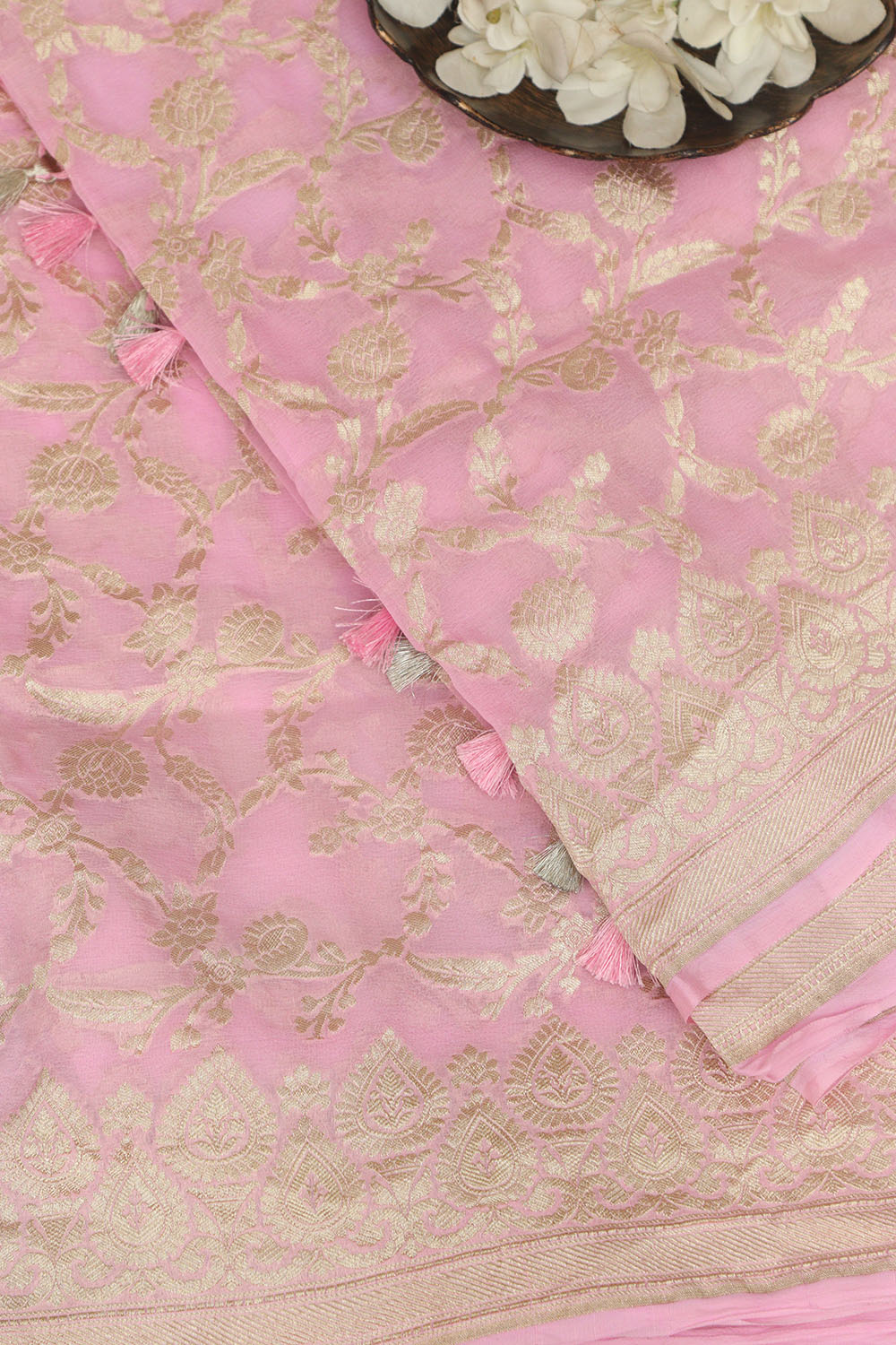 Exquisite Pink Banarasi Handloom Pure Georgette Dupatta - Luxurion World