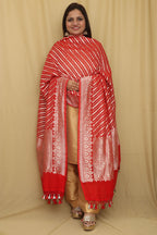 Exquisite Red Banarasi Handloom Pure Georgette Dupatta - Luxurion World- Crafted Heirlooms